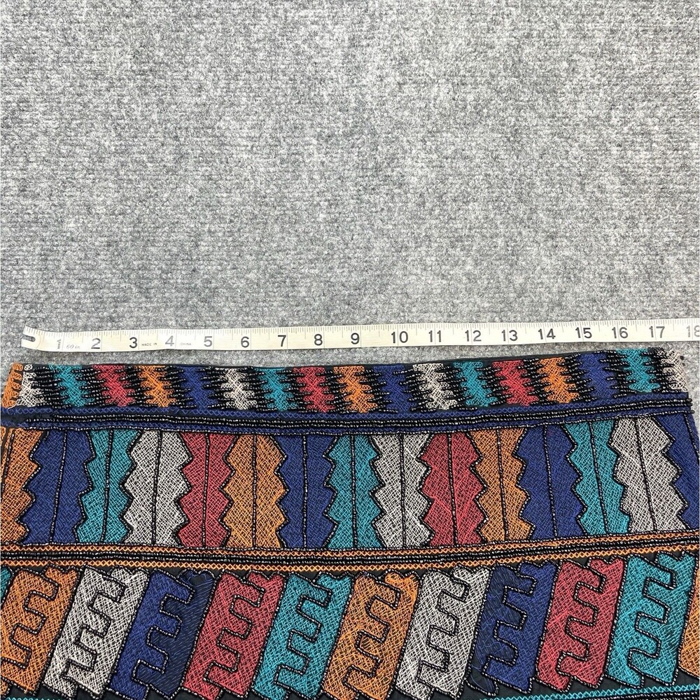 Zara Trafaluc Muliticolor Beaded Aztec Mini Skirt Womens Medium Lined Side Zip - Picture 7 of 11